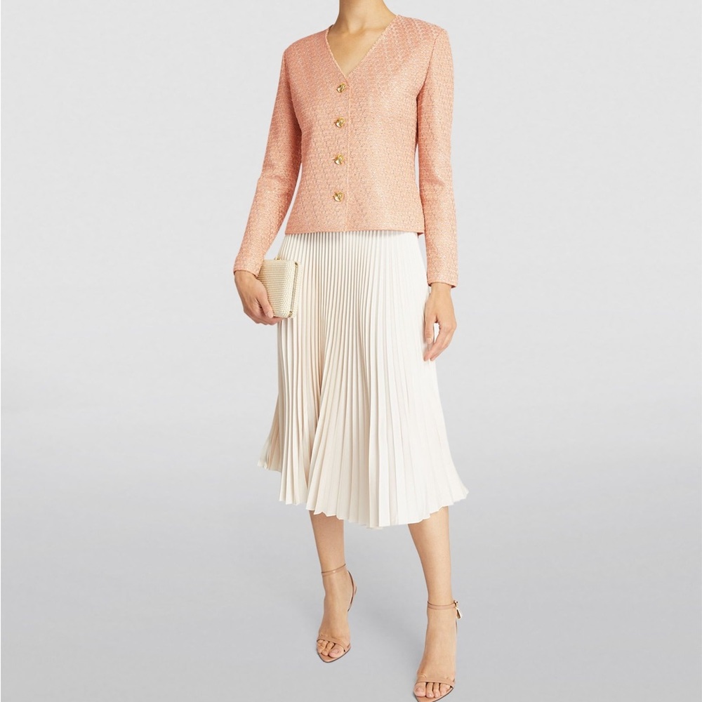 NWT ST JOHN SEQUIN-EMBELLISHED TWEED JACKET IN PEACH MULTI — SIZE 2